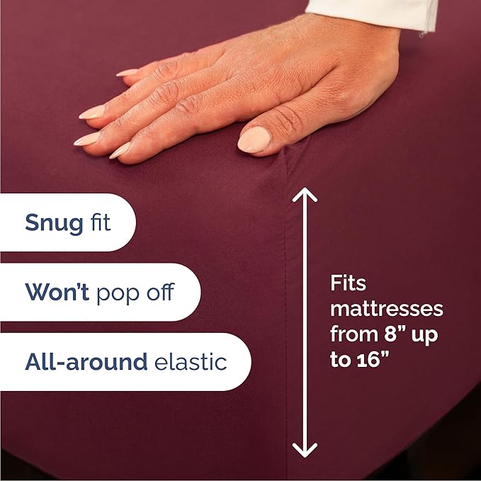 Cal King Size 4 Piece Sheet Set - Comfy Breathable & Cooling Sheets - Hotel Luxury Bed Sheets for Women & Men - Deep Pockets, Easy-Fit, Soft and Wrinkle Free Sheets - Burgundy Oeko-Tex Bed Sheet Set