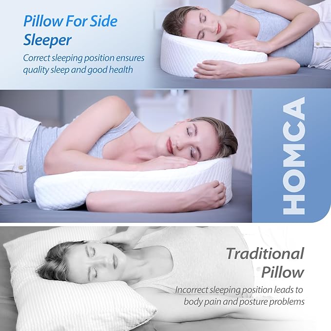 HOMCA Side Sleeper Pillows for Adults, Memory Foam U Shaped Pillows for Neck Pain Relief with Firm Support for Cervical Alignment, Cervical Neck Pillow for Side Sleepers (Upgraded Version)