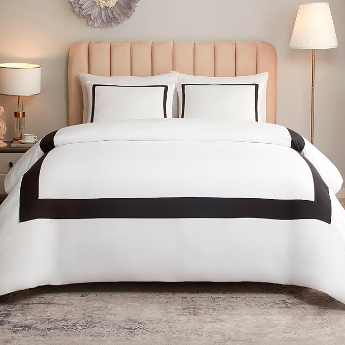 OSVINO Twin Duvet Cover Set-Hotel Luxury Black White Geometric Line Pattern Microfiber Bedding, 2 Pieces with Pillowcase, Soft Breathable with Zipper Closure Wrinkle Resistant, Comforter Not Included