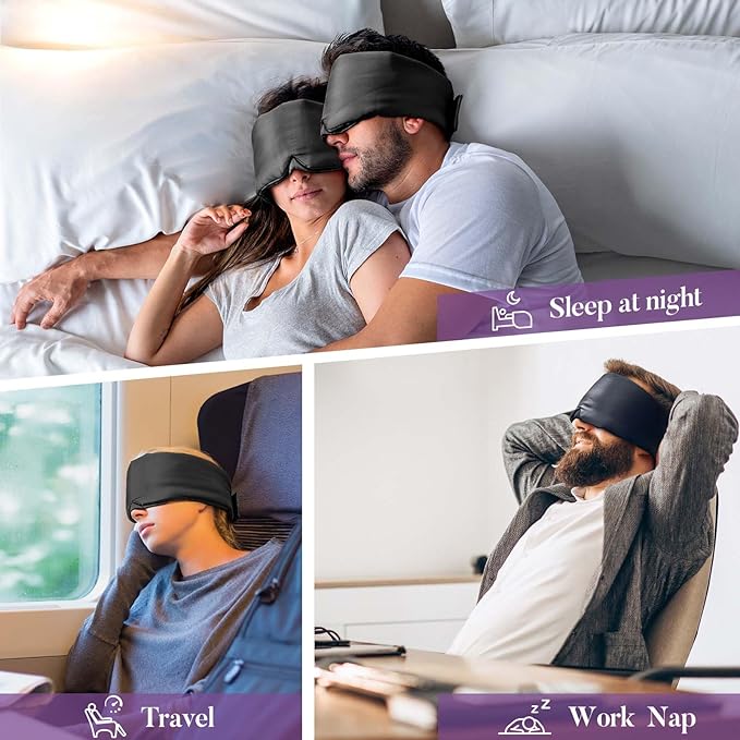 Sleep Mask for Side Sleeper, Eye Mask for Women Men, Soft and Comfortable Night Sleeping Mask Eye Cover for Sleeping with Adjustable Band (Black)