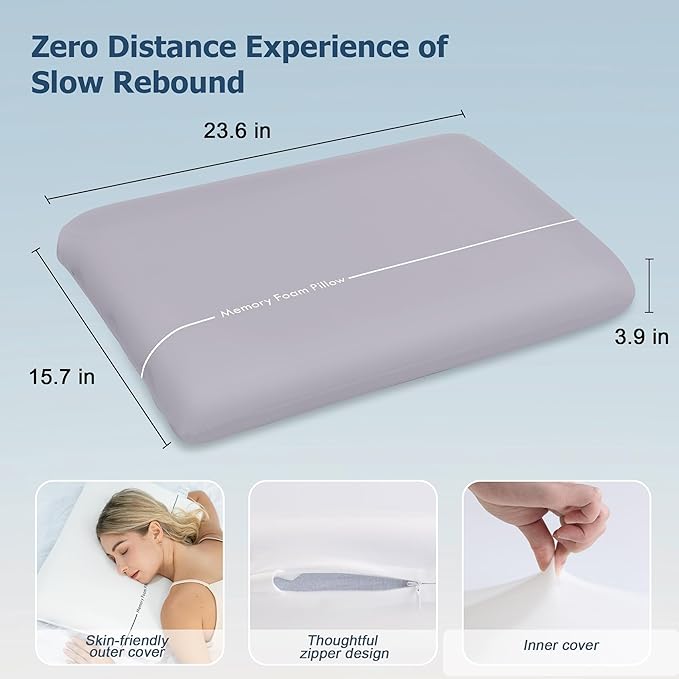 Winthome Memory Foam Pillow, Two-Sided Soft and Firm Neck Pillow for Sleeping, Suitable for Side, Back and Stomach Sleepers with Washable Cover