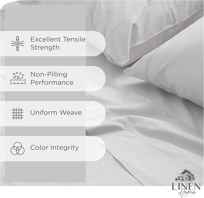 Linen Home 2-Pack Queen Sheet Set, 100% Cotton Percale Bedding, 8-Piece Value Bundle, Deep Pocket Cooling Bed Sheets for Hot Sleepers, Breathable & Crisp Hotel Quality, Long-Staple Cotton, Silver