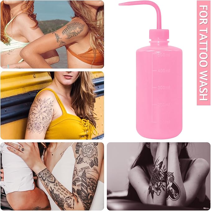 4 Packs Tattoo Wash Bottle Water Squirt Squeeze Diffuser Bottles (Pink, 500ml)