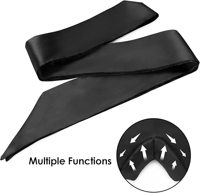 Premium Silk Sleep Mask, Soft Adjustable Blindfold for Adults Couples, Breathable Light Blocking Silk Eye Mask, Comfort Night Sleeping Eye Cover, Portable Bedroom Relax Accessories for Travel Nap & Daily Rest (V-shaped Black)