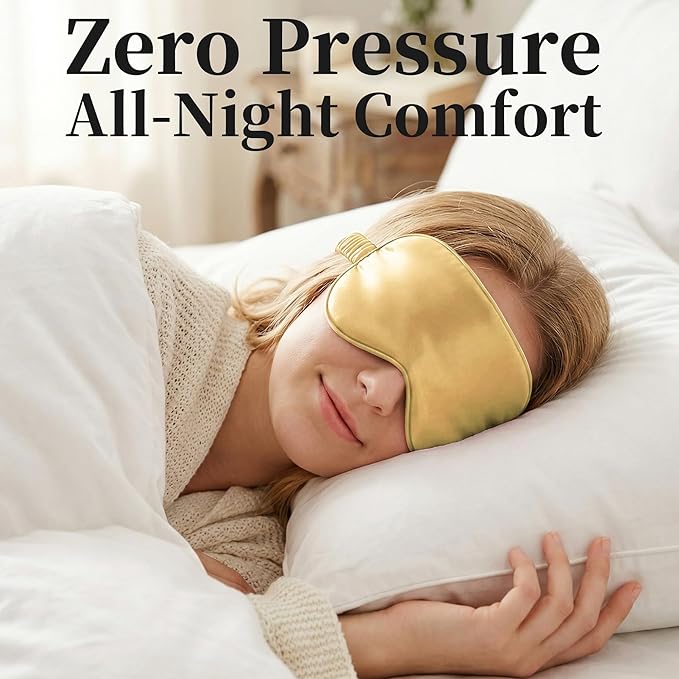 ZLYC 100% Mulberry Silk Sleep Mask Pressure-Free Eye Cover Soft Light Blocking Blindfold for Travel & Nap, Solid Champagne