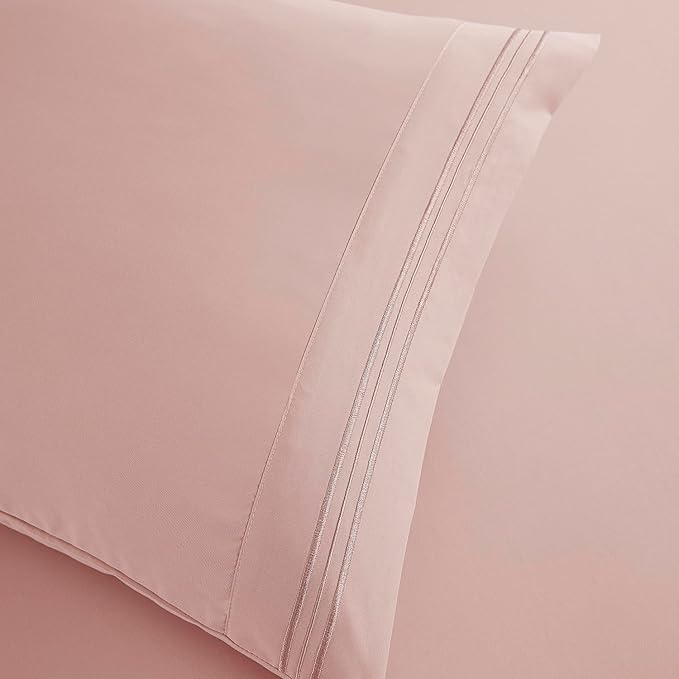 Clara Clark Bed Sheets, Premier 1800 Series Bed Sheet Set, Deep Pocket, Wrinkle, Fade, Stain Resistant, Luxury Soft Bedding Sheets & Pillowcases, Full, Pink Beige