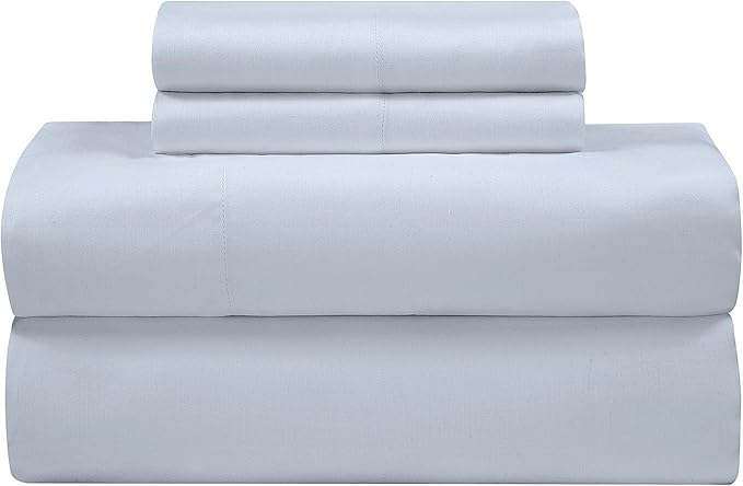 ROYALE LINENS 300 Thread Count 100% Long Staple Combed Cotton Sheet Set - 4 Piece Queen Bed Sheets - 1 Fitted, 1 Flat & 2 Pillow Cases - Soft Cool & Crisp Sheet Set (Queen, Sky Blue)