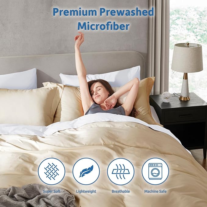 Nestl Twin Duvet Cover Set - Soft Double Brushed Beige Cream Duvet Cover Twin/Twin XL, 2 Piece, with Zipper Closure, 1 Duvet Cover 68x90 inches and 1 Pillow Sham