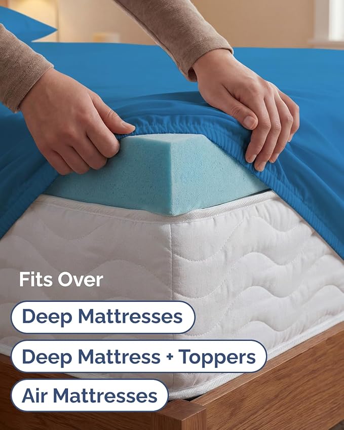 Extra Deep Twin XL Sheet Set - 4 Piece Breathable and Cooling Sheets - Hotel Luxury Bedding for Women, Men, Kids & Teens - Easy & Secure Fit - Soft and Wrinkle Free - Extra Deep Pockets - Denim Blue