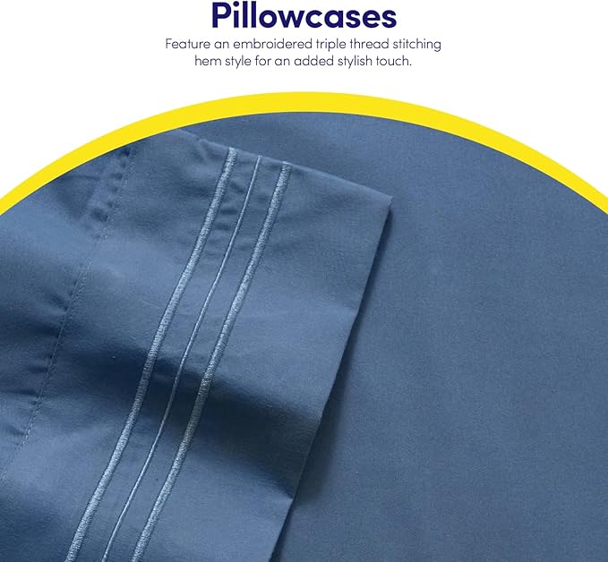 1500 Supreme Collection Twin Sheet Sets Denim Blue - 3 Piece Bed Sheets and Pillowcase Set for Twin Mattress - Extra Soft, Elastic Corner Straps, Deep Pocket Sheets, Twin Denim Blue