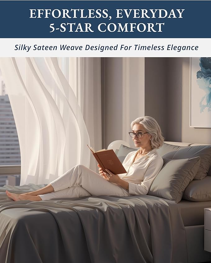 LANE LINEN 100% Egyptian Cotton California King Sheets Set, Soft & Comfy No Pill Fade Resistant Oeko-Tex Certified Cotton Sheets Cal King Size Set, 15" deep Pokcet Sheets - Charcoal