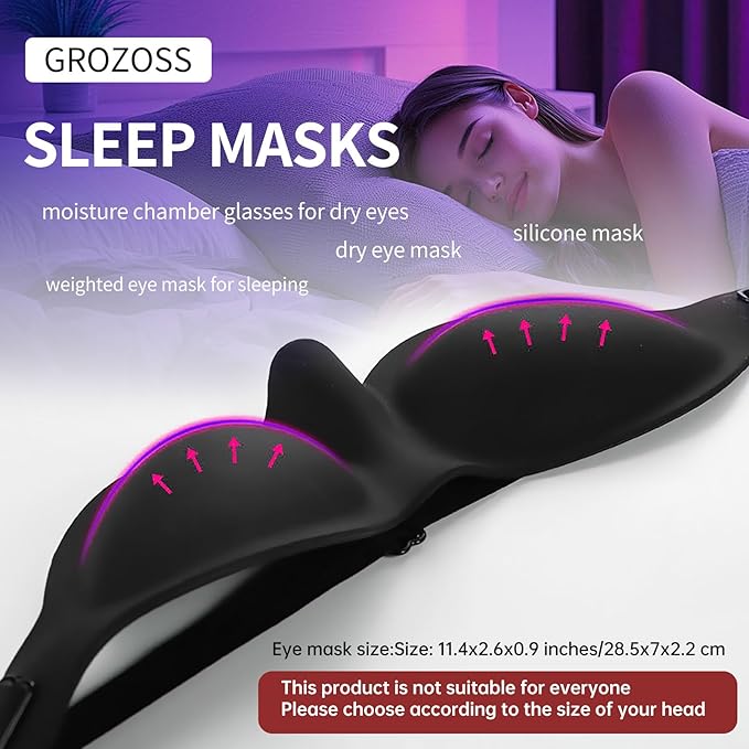 Moisture Chamber Sleep Mask for Dry Eyes, Reusable & Soft Silicone, One Size Fits Most – Lightweight Comfort for Insomnia, Travel & Meditation (Black)