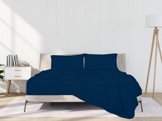 ROYALE LINENS 3 Piece Twin Sheets Set - Soft Brushed 1800 Microfiber Bedding - 1 Fitted and 1 Flat Sheet, 1 Pillow case - Wrinkle Free & Fade Resistant - Hotel Luxury Bed Sheets Set (Navy, Twin)