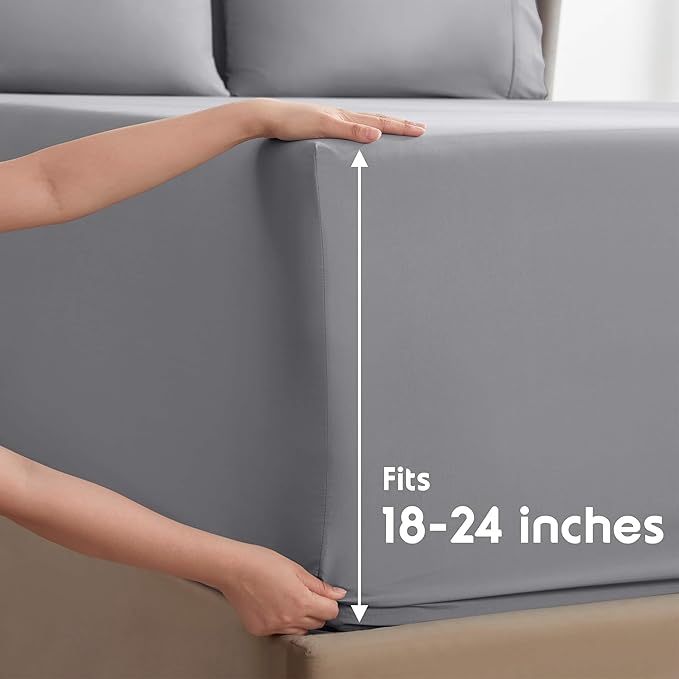 Nestl Extra Deep King Sheet Set - 6 Piece Breathable & Cooling Sheets - Hotel Luxury Bedding Set w/18-24 Inch Deep Pockets - Easy & Secure Fit - Super Soft, Wrinkle Free & Comfy - Grey