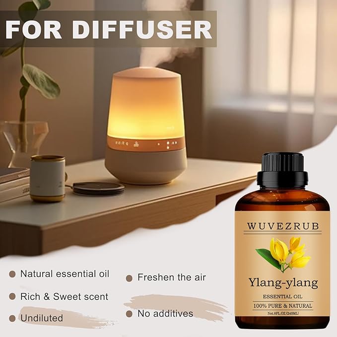 Ylang-Ylang Essential Oils, 240ML Pure and Natural Essential Oil for Aromatherapy Diffuser - Ylang-Ylang /8 Fl Oz
