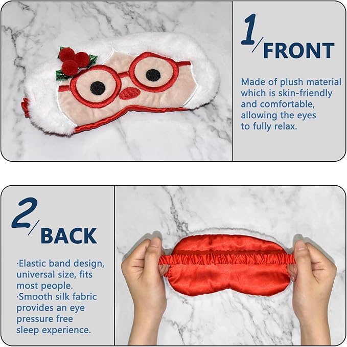 Cute Sleeping Mask Sleep Mask, Funny Santa Claus Soft Plush Eye Mask for Travel Nap Sleeping Chrismas Blindfold Eye Cover Eyeshade for Adult Kids Girls Teens Men Women - Santa Claus