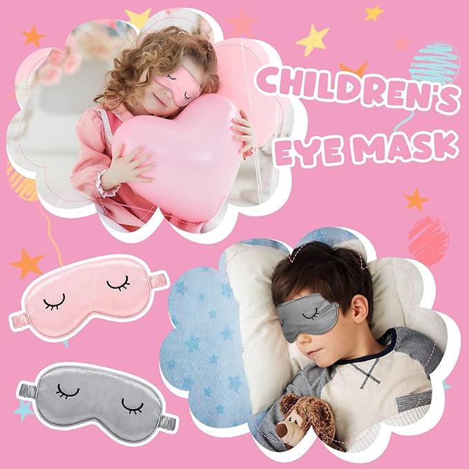 2 Pieces Cute Sleep Eye Masks for Kids Silk Sleep Eye Cover Cute Lightweight Adjustable Eyeshade Mask Satin Night Eyeshade Covers with 2 Pieces Storage Bag(3-12 Years,Gray, Pink)