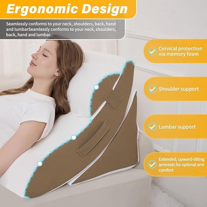 Wedge Pillow Set for After Surgery – 4PCS Orthopedic Bed Wedge Pillows for Sleeping – Adjustable Memory Foam Triangle Support for Back Pain Relief, Acid Reflux & Recovery (Coffee)