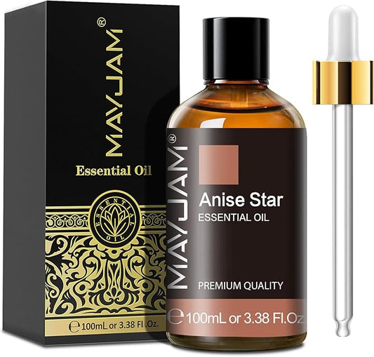 Anise Star Essential Oil, MAYJAM Pure Anise Star Oils for Diffusers, 3.38FL.OZ/100ML Star Anise Essential Oil with Premium Glass Dropper, Anise Oil