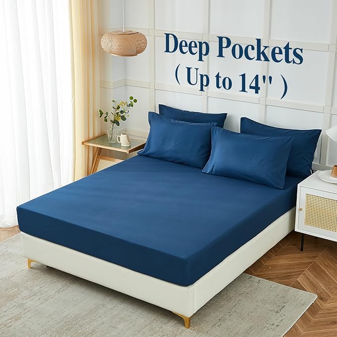 ILAVANDE Navy Blue King Sheets Set 6 Piece,Hotel Luxury Super Soft 1800 Series Microfiber Bed Sheets King Set-Wrinkle Free & Breathable-14 Deep Pocket Sheets for King Size Bed(King,Navy Blue)