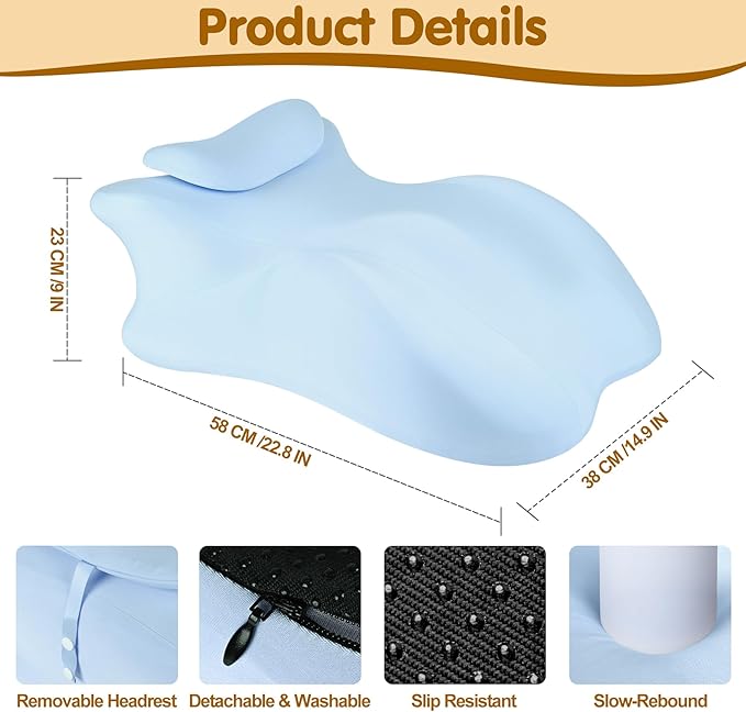 MYFAMIREA Memory Foam Ergonomic Wedge Pillow for Adults, Prone Pillow for Bed Sleeping, Reading, Memory Foam Ergonomic Cushion for Back Support, Sitting Up and Back Pain, with Removable Cover (Blue)