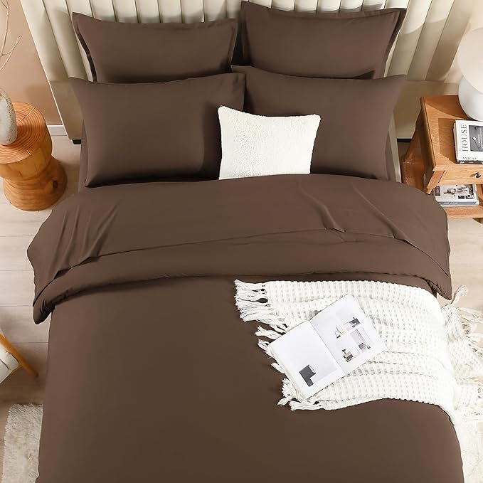 Litanika Oversized King Comforter Sets Brown - 7 Pieces Bed in a Bag Oversized King Bedding Comforter Sets, Solid Lightweight Bed Set with Comforter, Sheets, Pillowcases & Shams