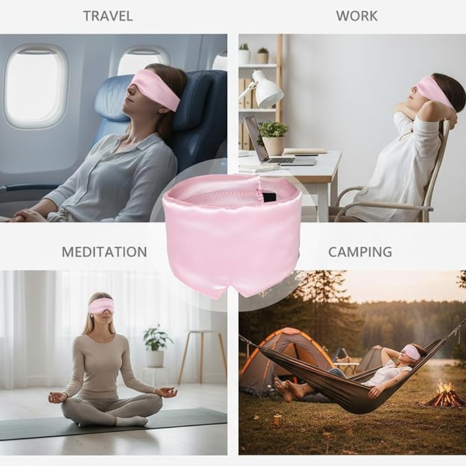 Soft Sleep Mask Large Size Eye Cover Blackout Eye Mask for Side Sleeper Comfortable Sleep Masks for Women Men with Adjustable Band Satin Blindfold for Travel Office Breaks Daily Sleeping Pink
