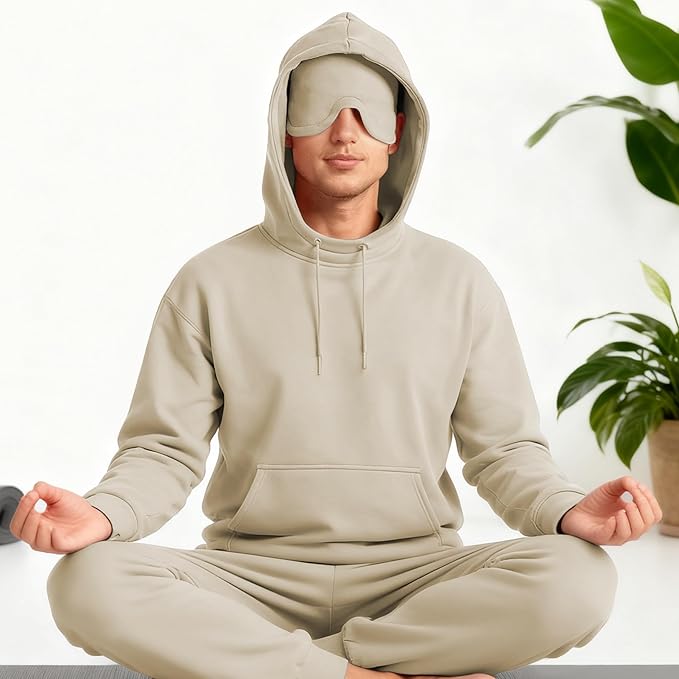 Ainangua Mens Oversized Pullover Essentials Hoodie with Eye Mask Built In Comfor Airplane Mode Travel Sleep Wearable Blanket