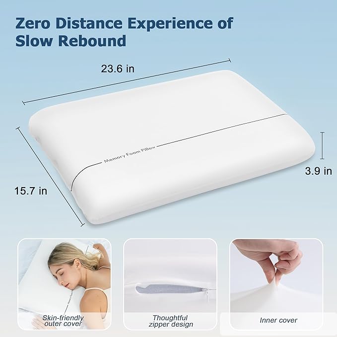 Winthome Memory Foam Pillow, Two-Sided Soft and Firm Neck Pillow for Sleeping, Suitable for Side, Back and Stomach Sleepers with Washable Cover