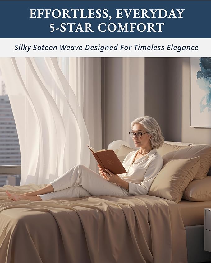 LANE LINEN Luxury 100% Egyptian Cotton Sheets Cal King Sheet Set, Eo Friendly Oeko-Tex Certified No Pill Fade Resistant Fully Elasticized Machine Washable Cooling Bed Sheet -Taupe