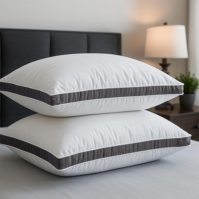 LUX Décor Gusseted Style Soft Hotel Pillows Set of 2 – for Side, Stomach & Back Sleepers - Down Alternative Hotel Bed Pillows – 100% Microfiber Cover, Virgin PSF Fill – Grey, King 36x18