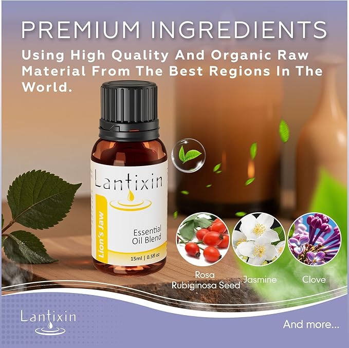 Lantixin Relaxing Essential Oil Blend – Clove, Fennel & Jasmine in Natural Base – Aromatherapy Scent for Diffuser, Sleep, Spa – for Humidifiers, Home, Hotel – 0.5 Fl Oz (Lion's Jaw Fresh)