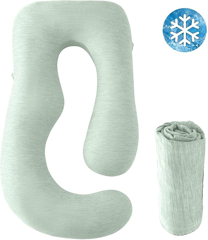 Sasttie Cooling Pregnancy Pillow Cover, 57-inch U Shaped Pregnancy Pillow Case, Fits 55 to 57 Inch Maternity Pillow, Green (No Pillow Insert)
