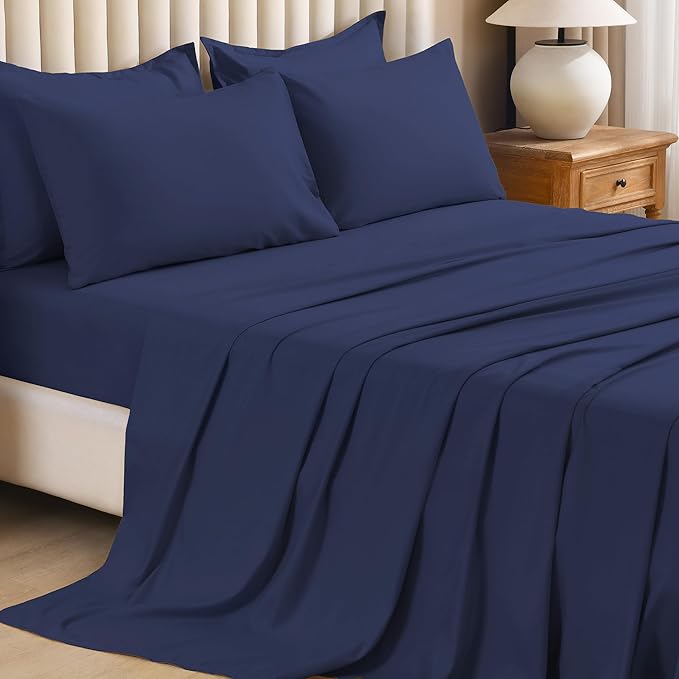 Litanika Full Size Comforter Sets Navy Blue - 7 Pieces Bed in a Bag Full Bedding Comforter Sets, Solid Lightweight Bed Set with Comforter, Sheets, Pillowcases & Shams