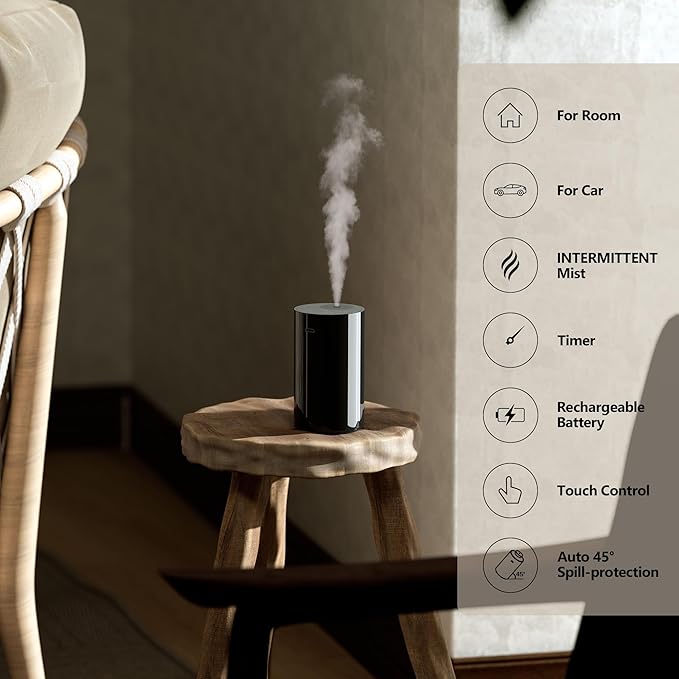 Airversa Waterless Essential Oil Diffuser Starter Kit with 2x20mL Luxury Hotel Fragrance Oils for Home Car Office, Battery Operated Mini Scent Air Machine Portable Diffuser, Gift for Mom, Black Kit
