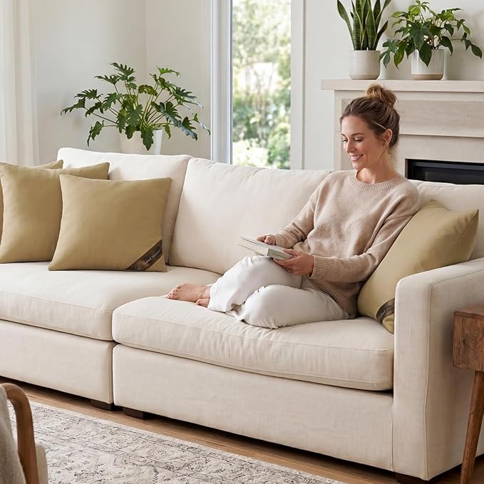 14x14 Pillow Inserts Set of 2- Shredded Memory Foam Pillow Forms - 3-Layer Hybrid Design for Lumbar Support, Small Throw Pillow Insert for Office Chair & Nursery Brown