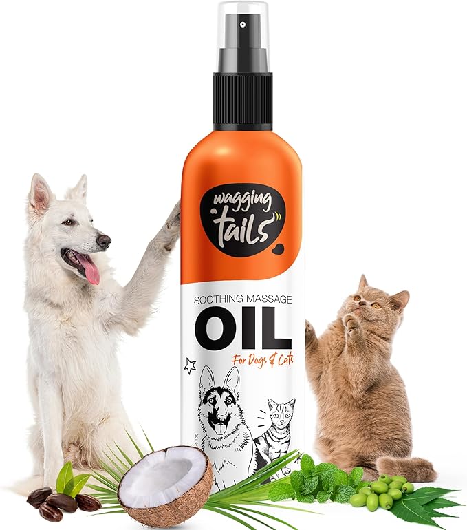 Wagging Tails 6-in-1 Soothing Oil - 6.76 fl oz (Pack of 4) for Dogs & Cats | Coconut Oil and Vitamin E Helps to Control Hair Fall and Its Suitable on Skin and Fur and Improves Coat Shine and Softness