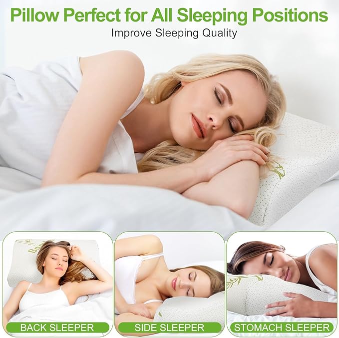 iMounTEK Bed Pillow Pillow Bamboo Viscose Memory Foam Pillow, Sleep Pillow Contoured Orthopedic Pillow Soft Neck Support Breath Pillow Back/Stomach/Side Sleeper(Large)