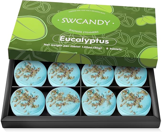 SWCANDY Shower Steamers Aromatherapy Birthday Gifts for Women Travel Essentials, 8 Pcs Eucalyptus, Bath Bombs Shower Bombs with Natural Essential Oils, Relaxation Home SPA