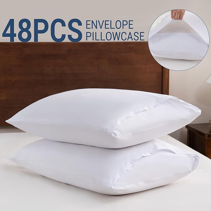 White Pillowcases Queen Size 48 Pack - Bulk Pillow Cases with Envelope Closure, Soft Brushed Microfiber Pillow Covers Hospital Hotel Airb&bs Essentials for Hosts, 20x30
