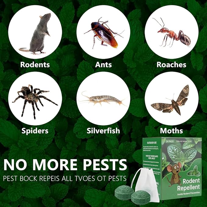 Mouse Rodent Repellent, 48 Pack Peppermint Lemon Oil Mice Repellent for Squirrel Rats Spider Pests, Natural Deterrent for Kitchen, Warehouse, Car, Indoor, Outdoor, Safe for Pets Family