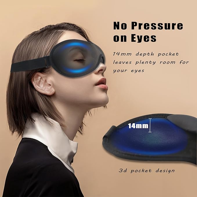 Sleep Mask for Women Men 3D Contoured Sleeping Eye Mask Adjustable Strap Blindfold Soft Eye Shade Cover (Black 1 Pc)