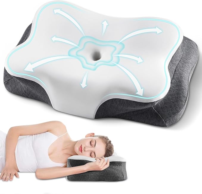 Cervical Neck Pillow, Ergonomic Side Sleeper Pillow for Neck Support, Cooling Memory Foam Pillows for Sleeping, Contour Orthopedic Bed Pillows for Side Back Stomach Sleepers (White)