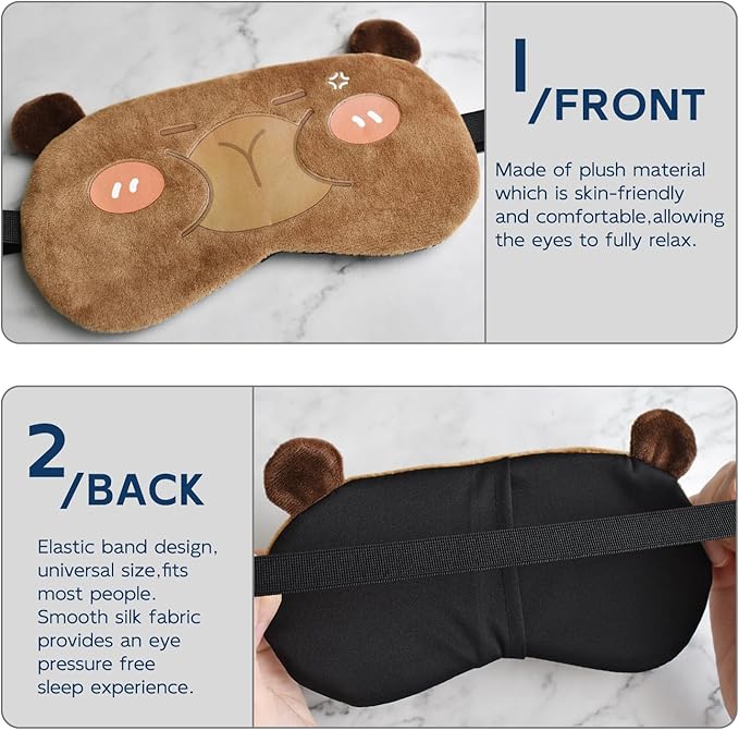 Cute Animal Sleeping Mask Sleep Mask, Funny Capybara Eye Masks for Travel Nap Sleeping Blindfold Eye Cover Eyeshade for Adult Teens Men Women - Angry Capybara, Brown