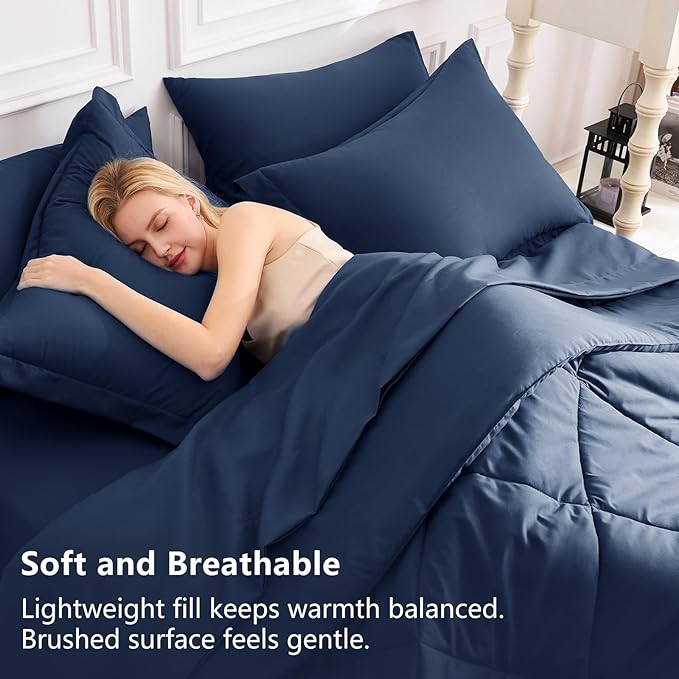 CozyLux Twin Comforter Set with Sheets Navy Blue - 5 Pieces Bed in a Bag Twin, All Season Bed Set for Girls and Boys, Bedding Set with Down Alternative Comforter, Sheets, Pillowcase & Sham
