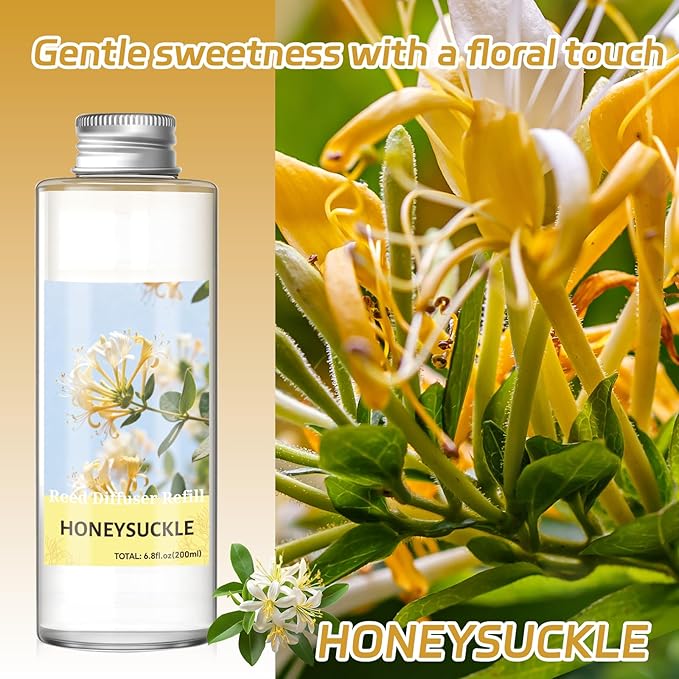 SCENTORINI Reed Diffuser Oil Refill, Honeysuckle Essential Oil 6.76 Fl Oz, Natural Long Lasting Aromatherapy Fragrance Oil for Home Bedroom Bathroom Office Spa Air Freshener Home Decor