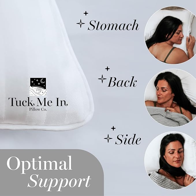 Houseify Tuck Me in Pillow Co. Down Alternative Pillows - Queen Sized Hypoallergenic Pillows, Set of 2 - Premium, Breathable Pillow for Side Sleepers and Back Sleepers