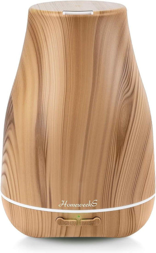 Aromatherapy Essential Oil Diffuser for Room: 100ml Air Humidifier Aroma Scent Cool Mist Diffusers Colorful Light Cute Mini Small Waterless Auto Off Ultrasonic for Home Bedroom (Yellow Wood Grain)