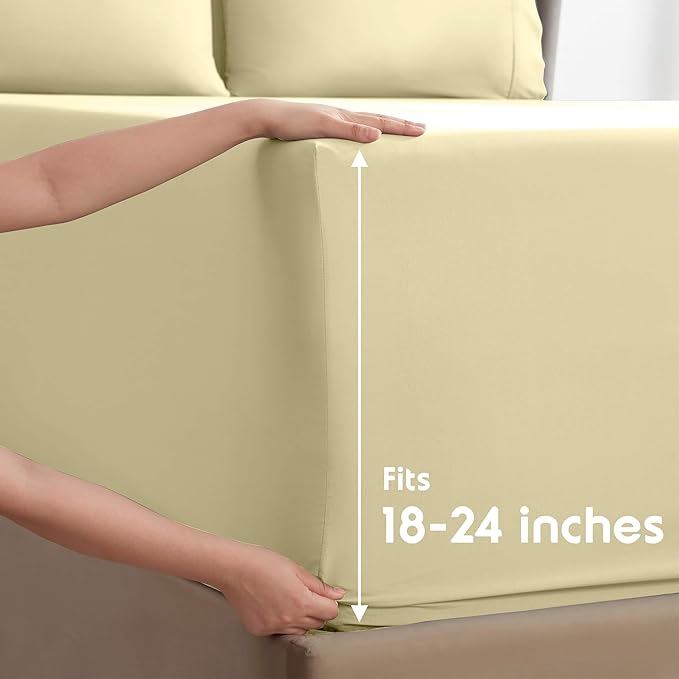 Nestl Extra Deep Twin XL Sheet Set - 4 Piece Breathable & Cooling Sheets - Hotel Luxury Bedding Set with 18-24 Inch Extra Deep Pockets - Easy Fit - Super Soft, Wrinkle Free & Comfy - Vanilla Yellow