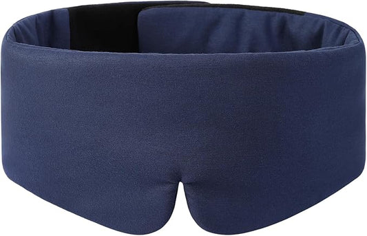 ALASKA BEAR Wraparound Style Organic Cotton Eye Mask with Padded Nose, Big Wide Headband and Large Coverage Ear Muff Sleeping Mask with Bottom Flap for Full Blackout, Dark Blue